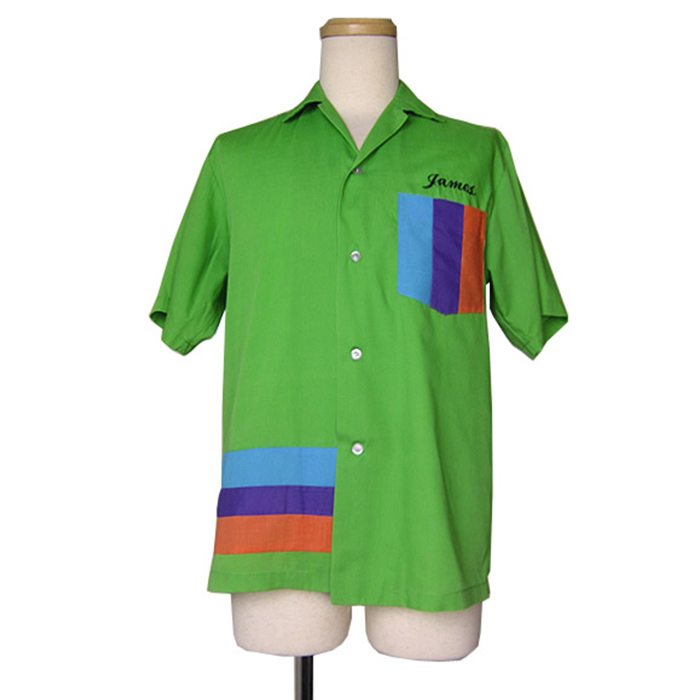 リメイク ボウリングシャツ ビンテージ 緑系 バックプリント