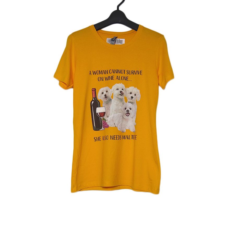 犬 ワイン レディース プリントTシャツ 新品 デッドストック M