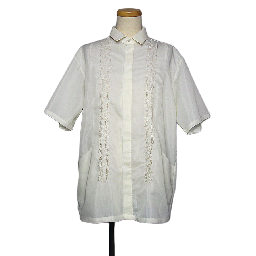 刺繍 キューバシャツ アイボリー系 XL