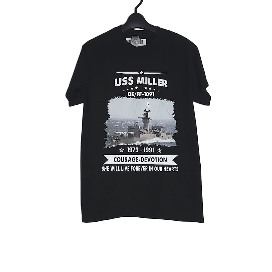 USS MILLER 護衛駆逐艦 プリントTシャツ 新品 デッドストック GILDAN 黒 S