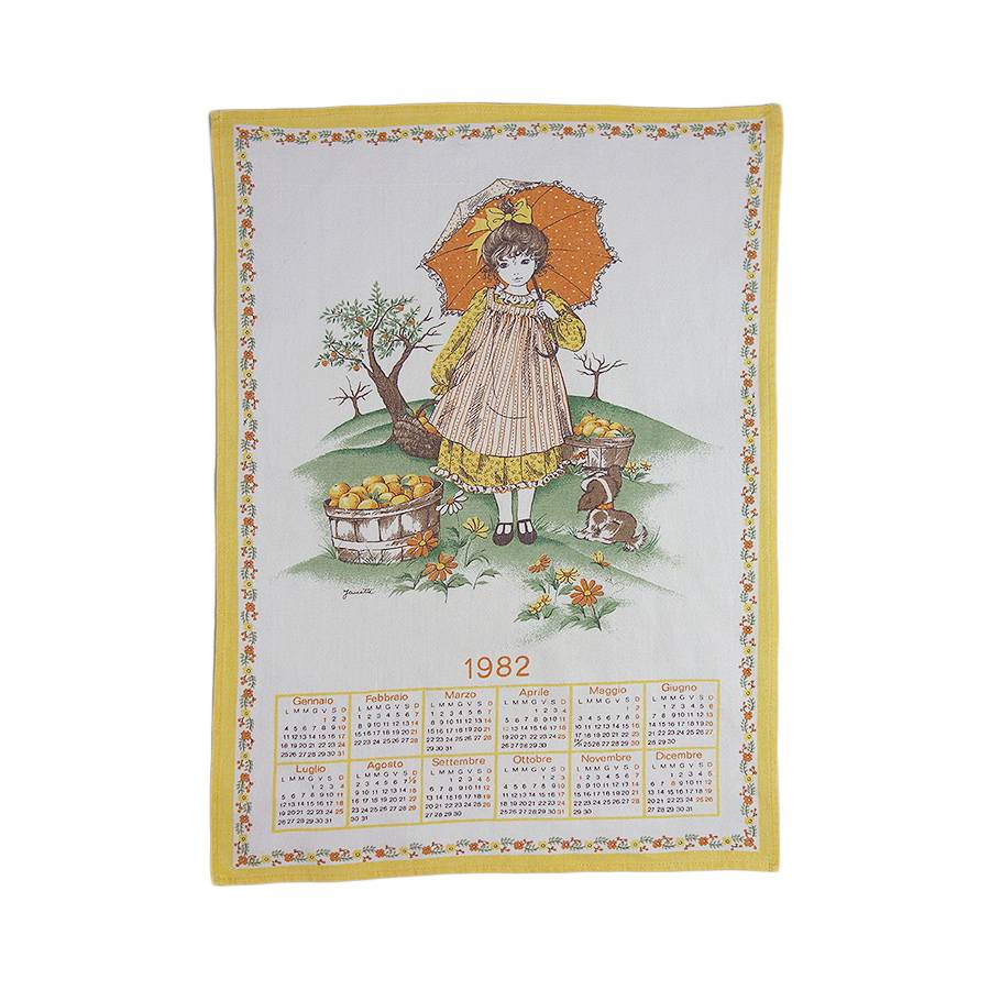 1982年 女の子 ヴィンテージ ファブリック カレンダー 雑貨 タペストリー 布