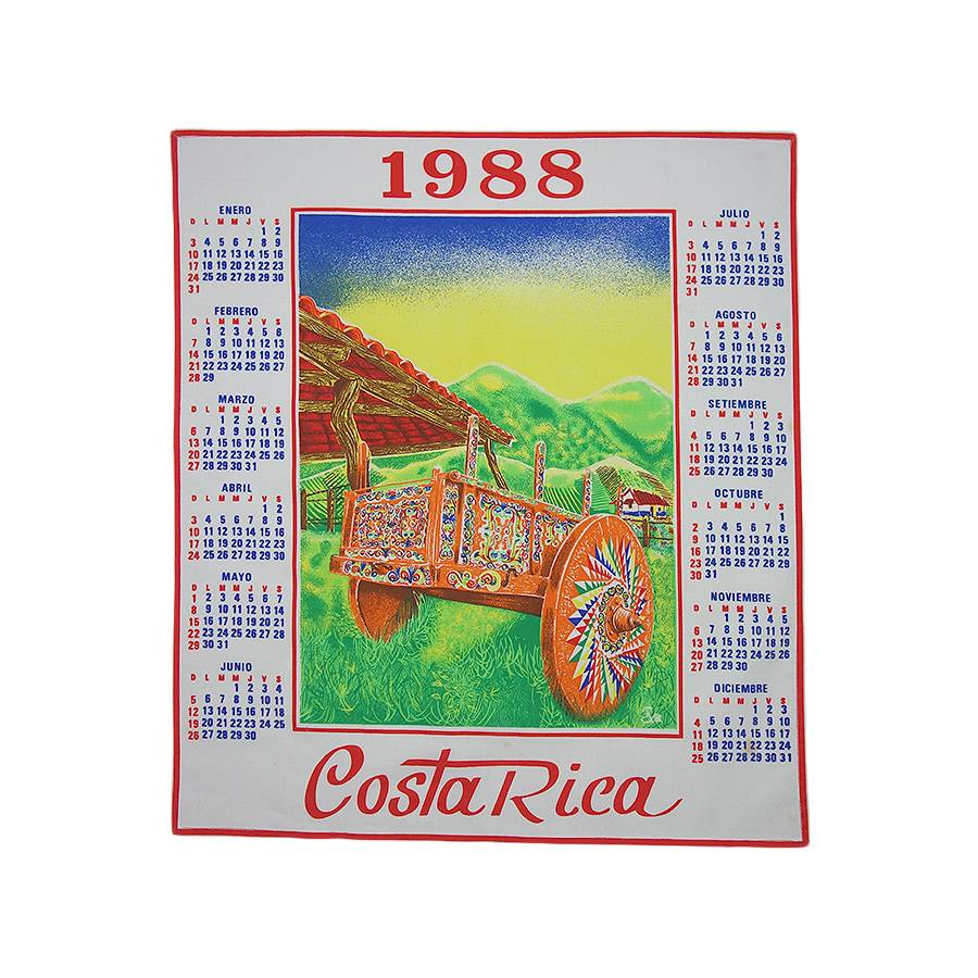 1988年 コスタリカ ヴィンテージ ファブリック カレンダー 雑貨 タペストリー 布