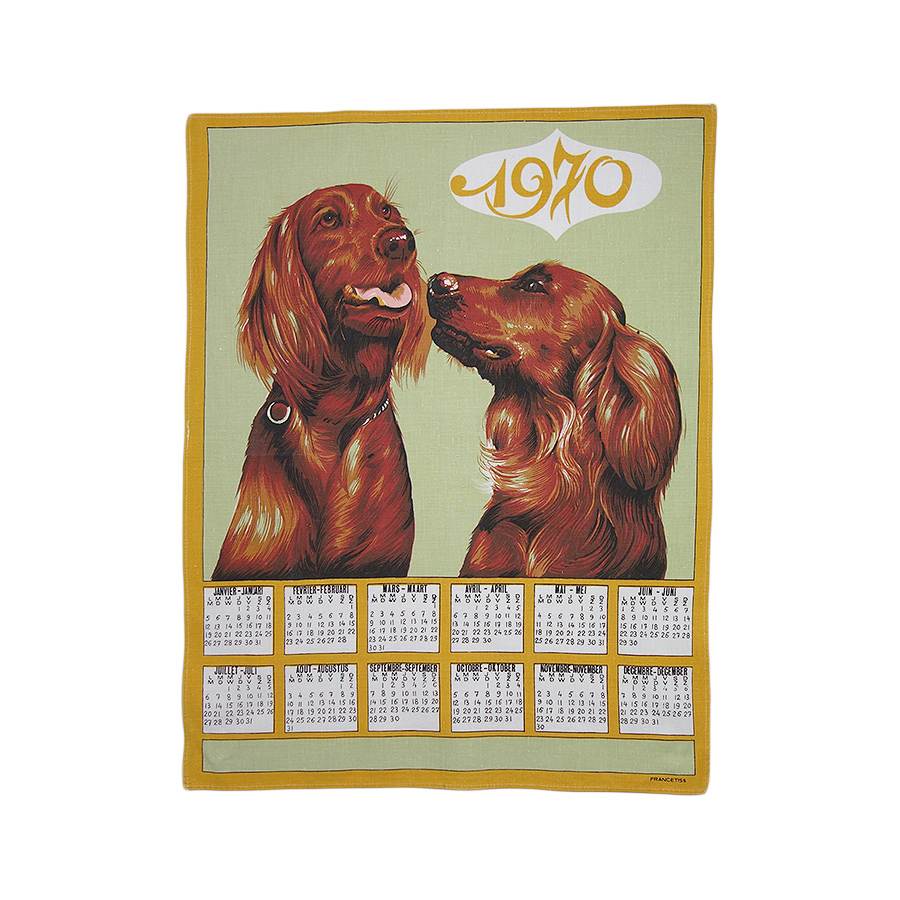 1970年 犬 ヴィンテージ ファブリック カレンダー 雑貨 タペストリー 布