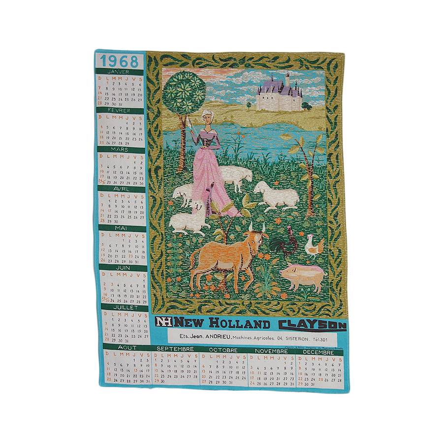 1968年 羊飼いの娘 家畜 ヴィンテージ ファブリック カレンダー 雑貨 タペストリー 布