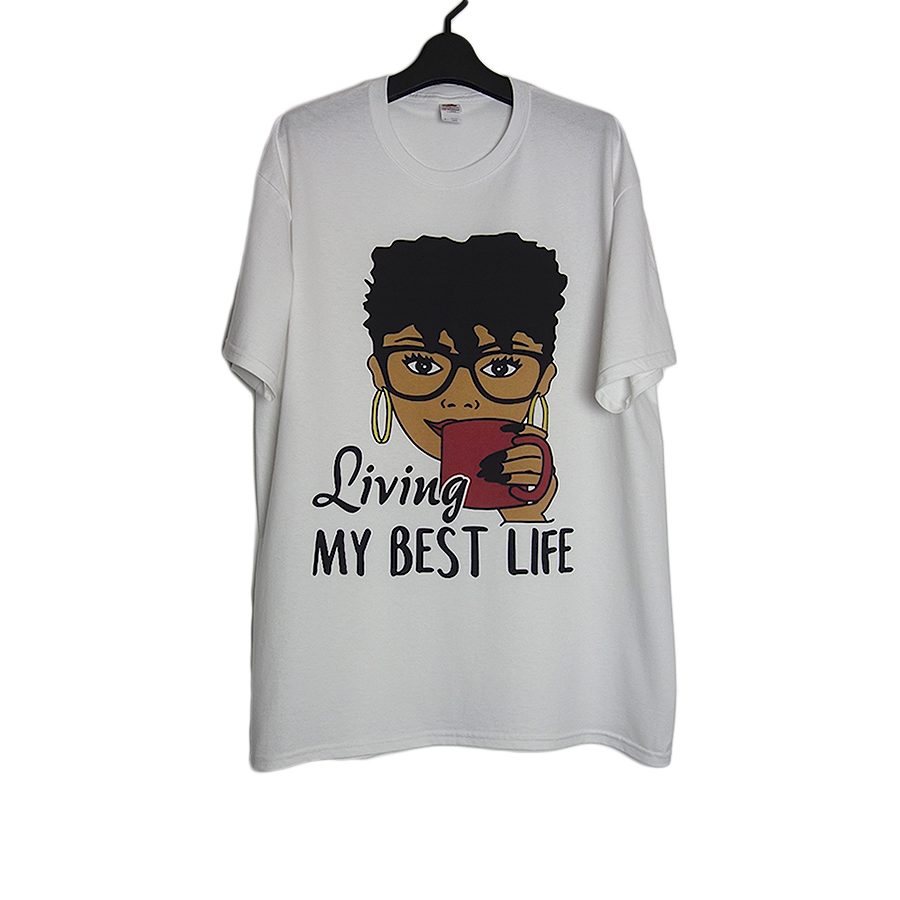 Living MY BEST LIFE プリントTシャツ 新品 FRUIT OF THE LOOM白