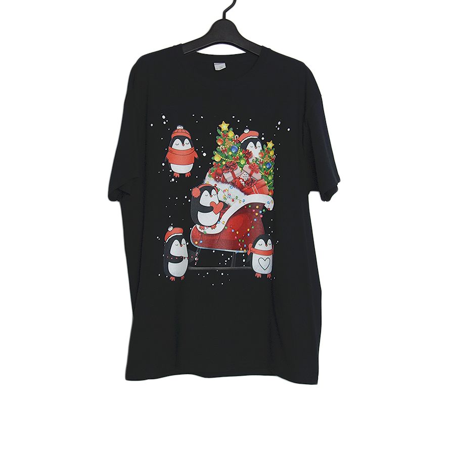 ペンギン プリントTシャツ 新品 FRUIT OF THE LOOM 黒 クリスマス