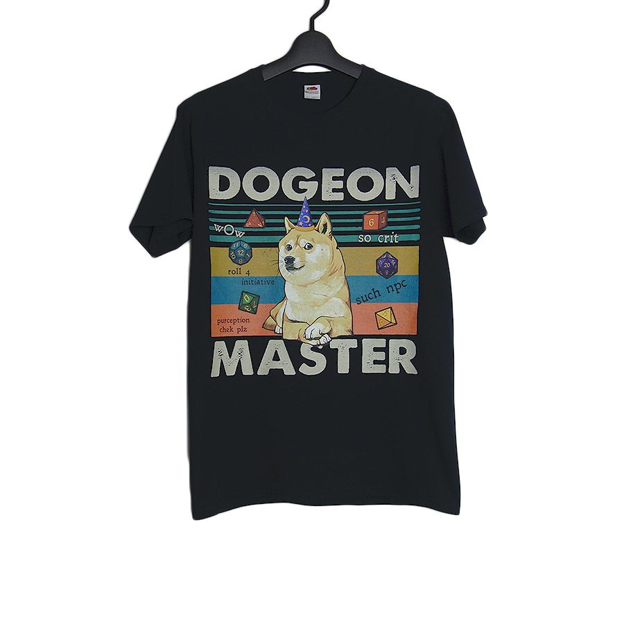 DOGEON MASTER 犬 プリントTシャツ 新品 FRUIT OF THE LOOM 黒