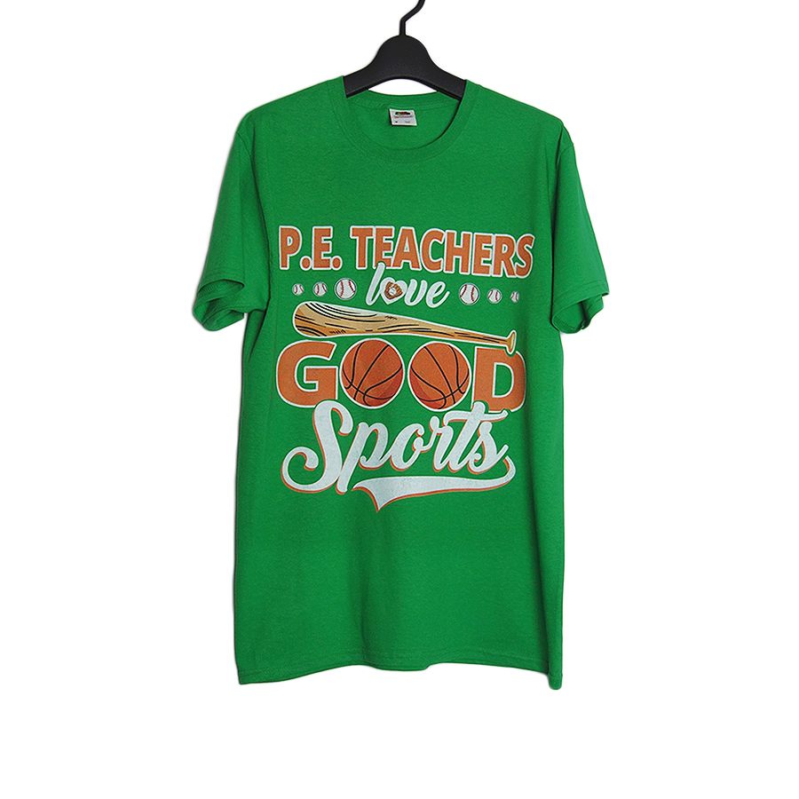 P.E. TEACHERS プリントTシャツ 新品 FRUIT OF THE LOOM 緑 スポーツ