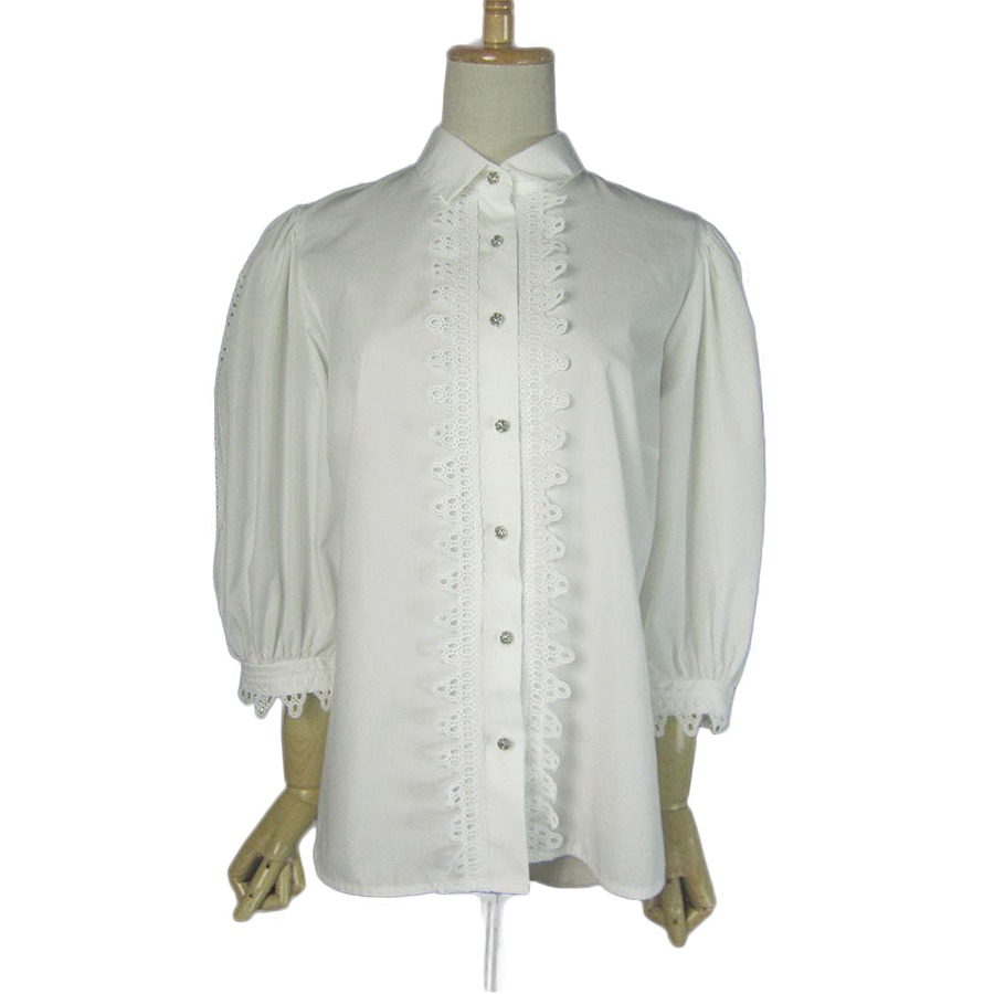 Distler 白 チロル プルオーバー ブラウス レディースL位 EURO古着 ikokuya_ylshirts-1428