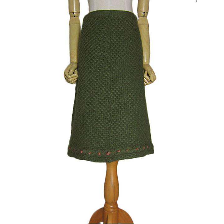 スカート 裾の花模様 ニットスカート ウエストゴム