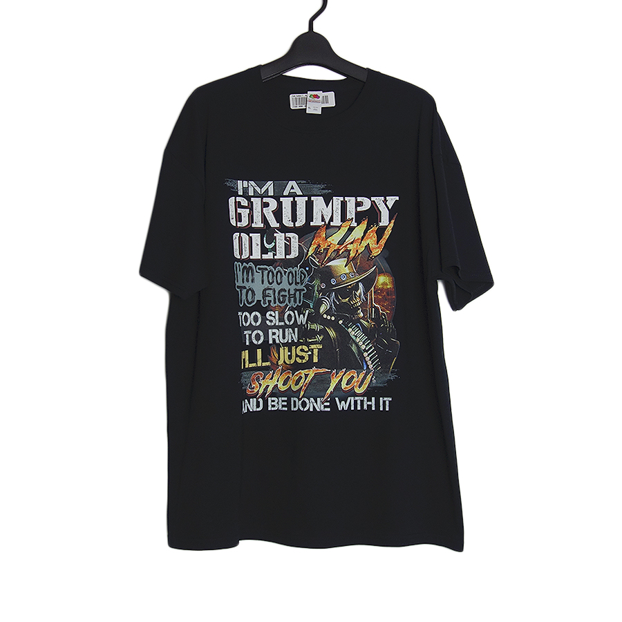 GRUMPY OLD MAN プリントTシャツ 新品 FRUIT OF THE LOOM 黒 スカル
