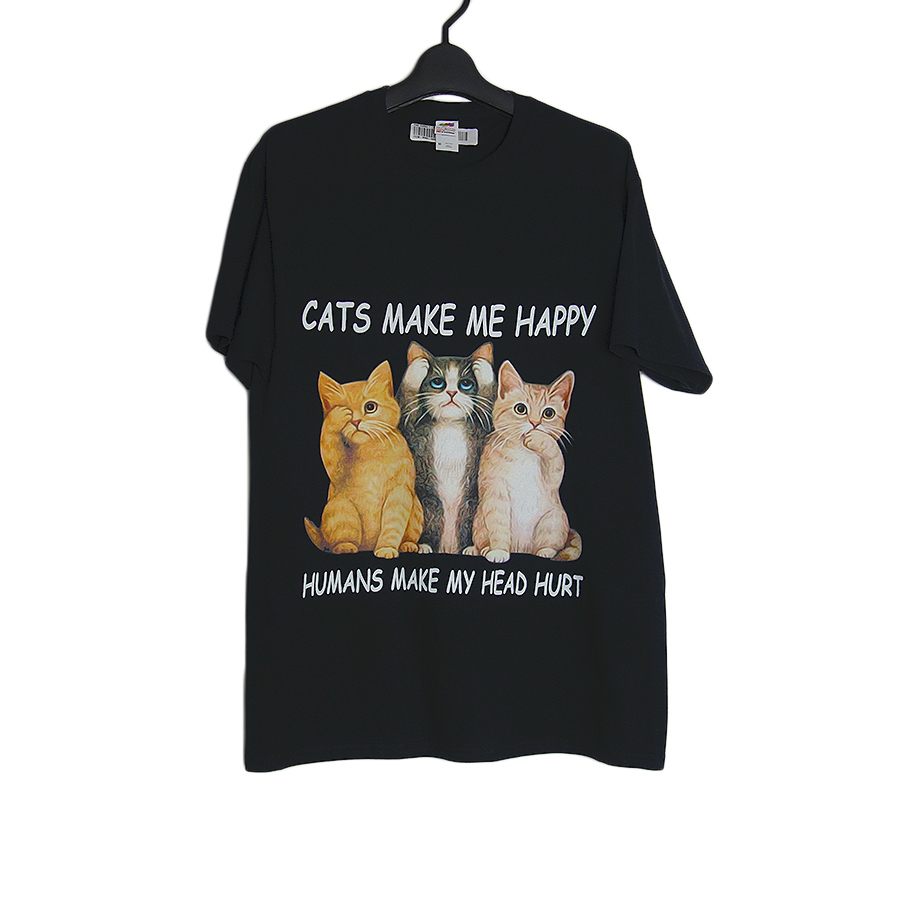 猫 プリントTシャツ 新品 FRUIT OF THE LOOM 黒