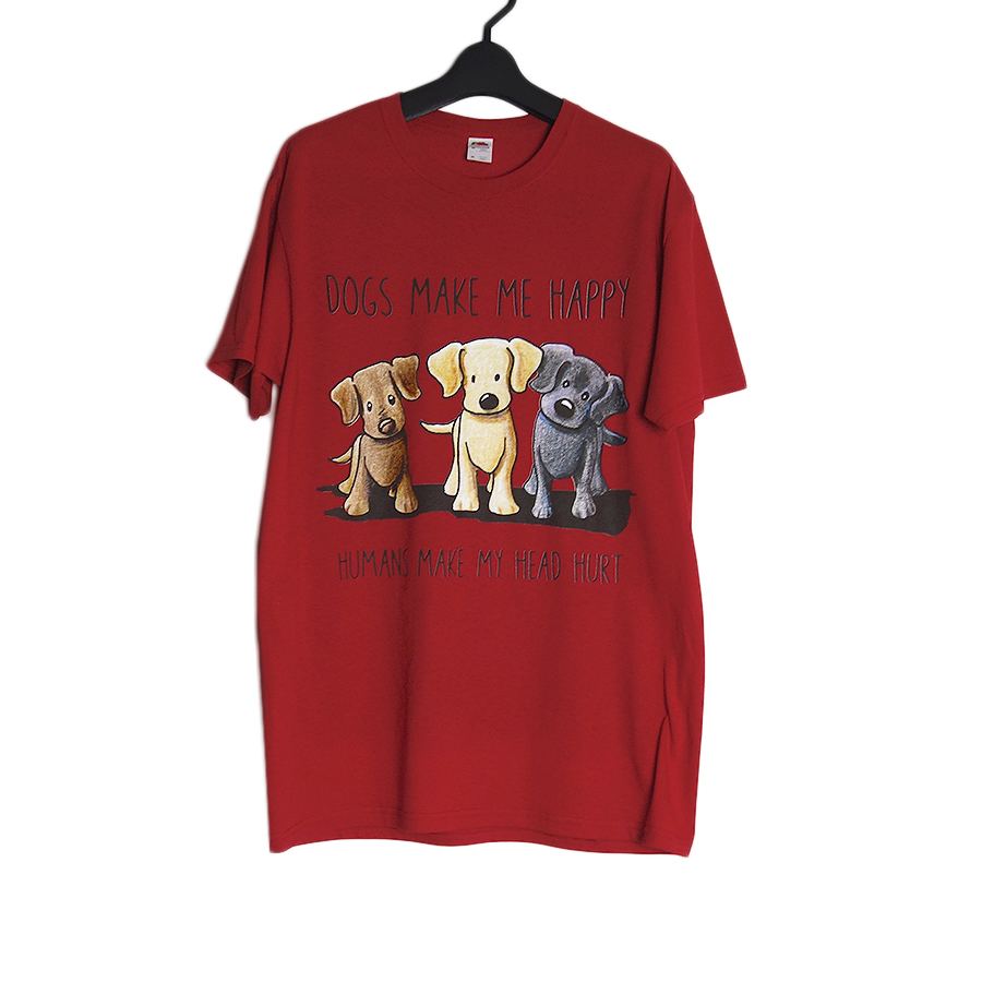 犬 プリントTシャツ 新品 デッドストックFRUIT OF THE LOOM 赤 M