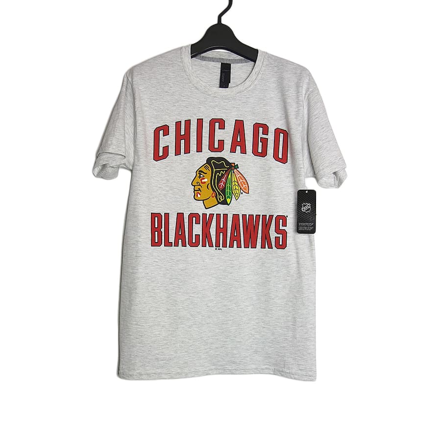 NHL シカゴ・ブラックホークス プリントTシャツ 新品 Hanes デッドストック アッシュ S