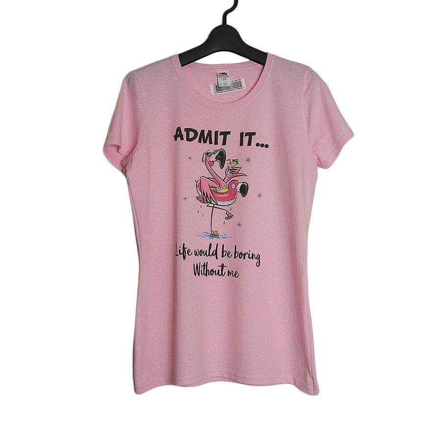 フラミンゴ レディース プリントTシャツ 新品 FRUIT OF THE LOOM ピンク