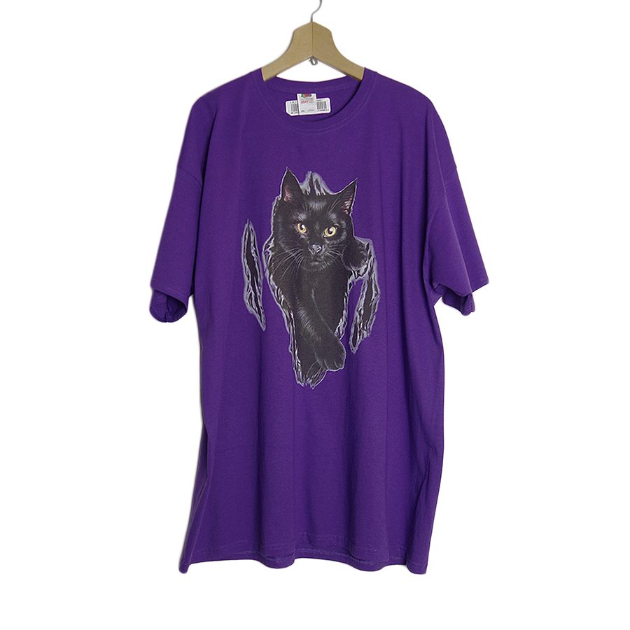 新品 FRUIT OF THE LOOM 猫 プリントTシャツ 紫色 大きいサイズ