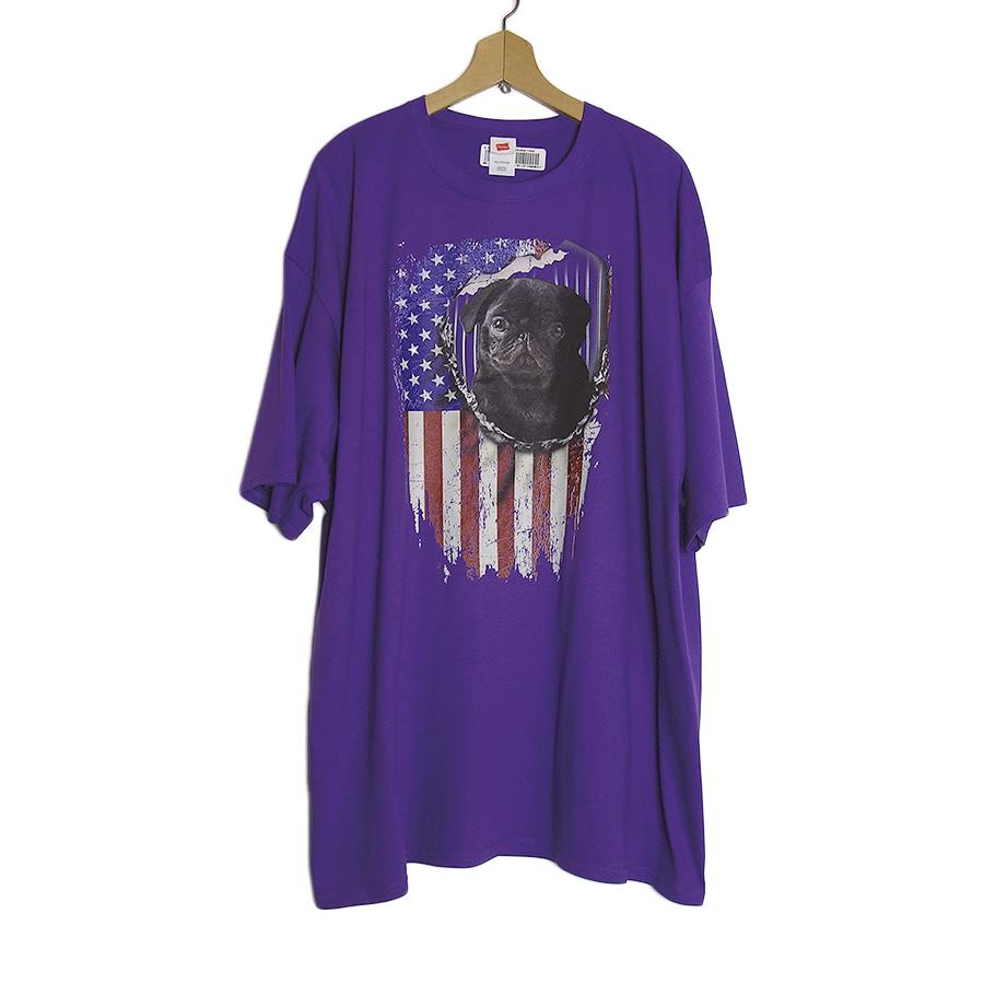 新品 Hanes 犬と星条旗 プリントTシャツ 大きいサイズ ヘインズ 紫色