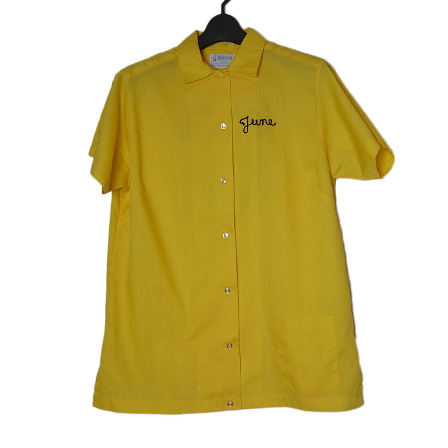 Hilton ヴィンテージ ボウリングシャツ 黄色 バックプリント