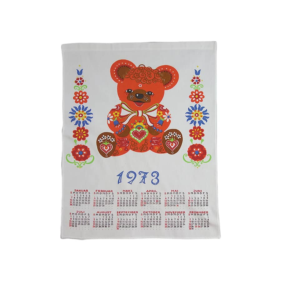 1973年 テディベア ヴィンテージ ファブリック カレンダー 雑貨 タペストリー 布