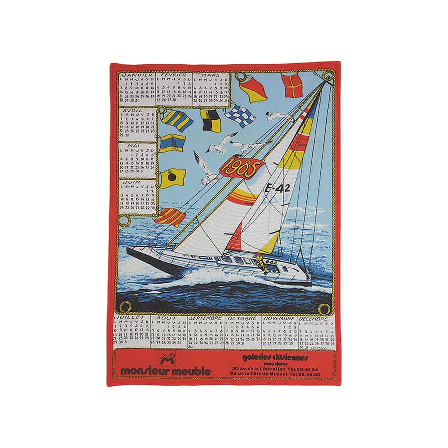 1985年 ヨット ヴィンテージ ファブリック カレンダー 雑貨 タペストリー 布 フランス