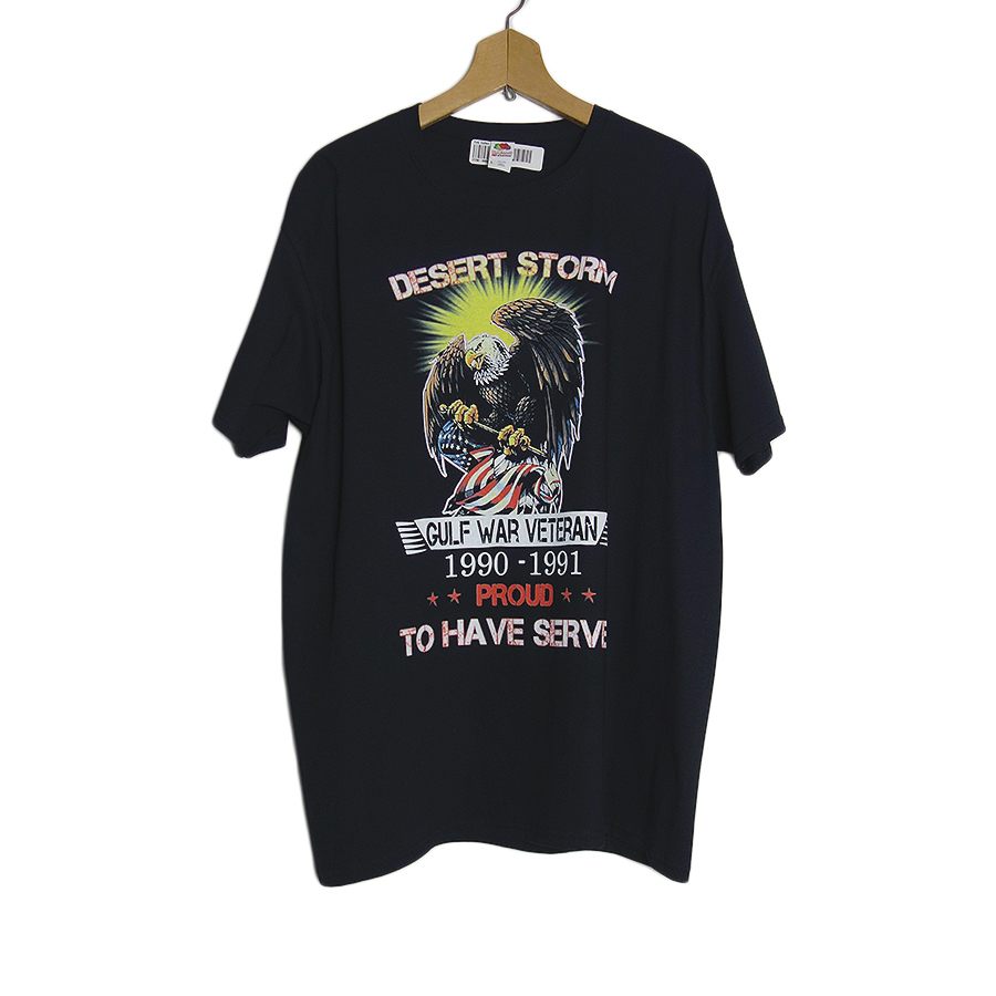 新品 FRUIT OF THE LOOM プリントTシャツ DESERT STORM 黒色 イーグル