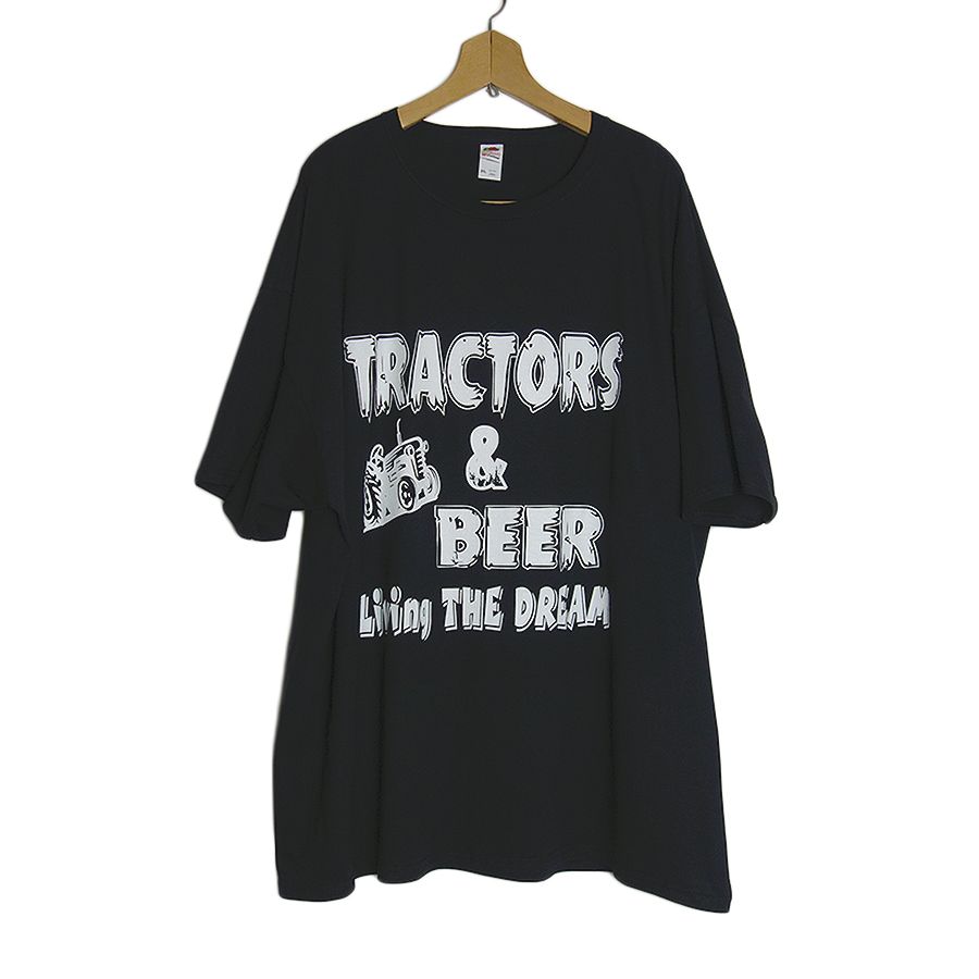 新品 FRUIT OF THE LOOM プリントTシャツ 黒色 トラクターとビール　大きいサイズ