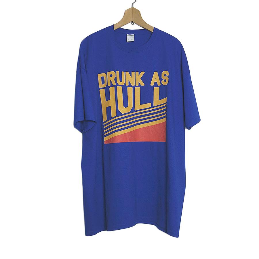 新品 FRUIT OF THE LOOM プリントTシャツ DRUNK AS HULL 青色 2XL