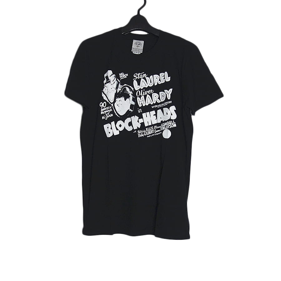 新品 ブロックヘッド 映画 プリントTシャツ お笑いコンビ Laurel & Hardy 黒 M