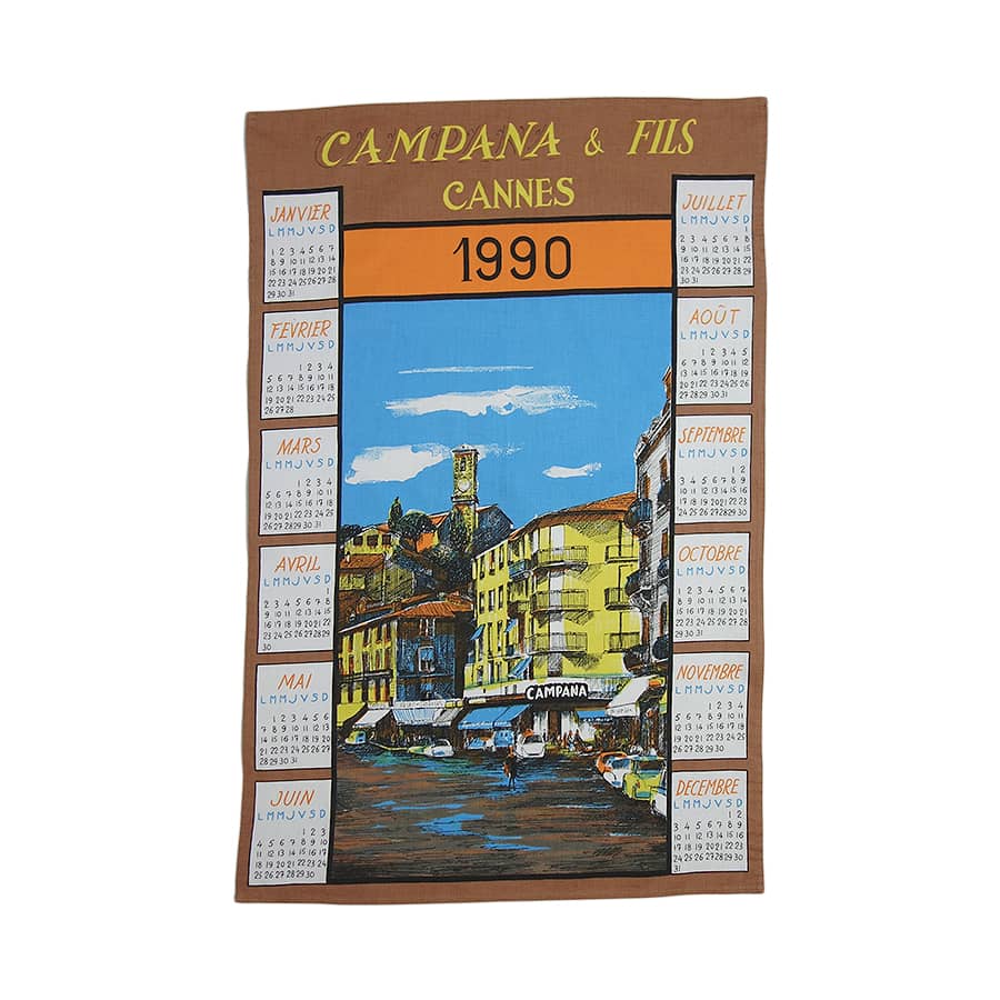 1990年 街並み レトロ ファブリック カレンダー 雑貨 タペストリー 布 アンティーク