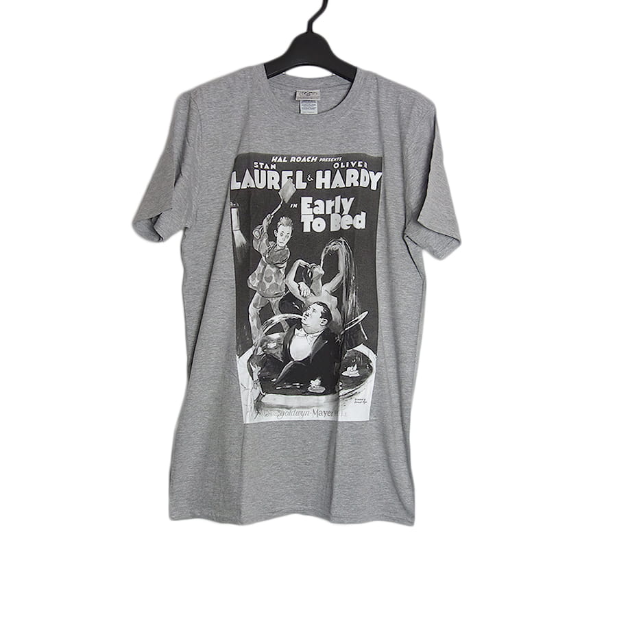 新品 映画 Early to Bed プリントTシャツ Laurel & Hardy グレー M