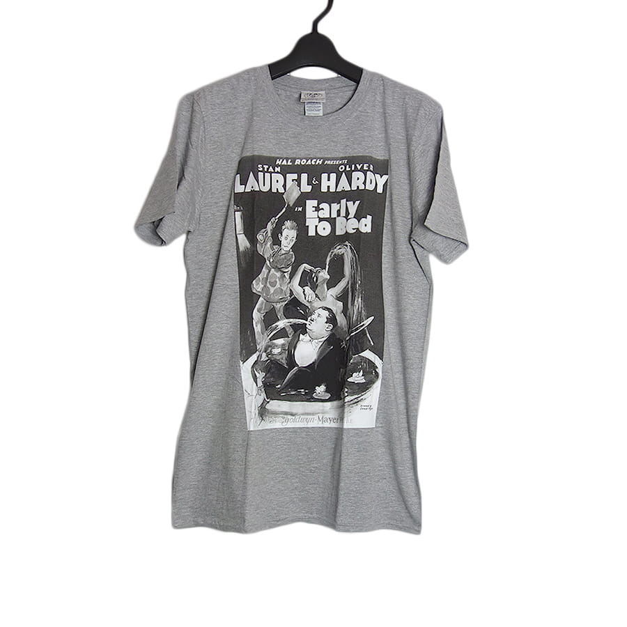 新品 映画 Early to Bed プリントTシャツ Laurel & Hardy グレー M