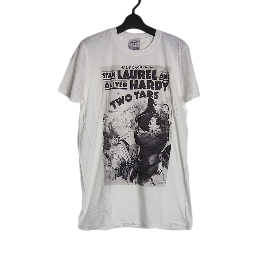 新品 映画 二人の水夫 プリントTシャツ お笑いコンビ Laurel & Hardy 白 M