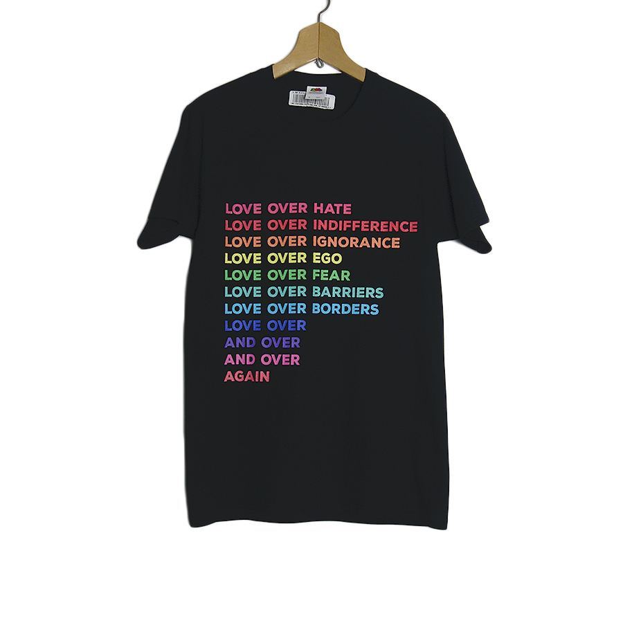 新品 FRUIT OF THE LOOM プリントTシャツ 黒色 LOVE OVER 文字 英語