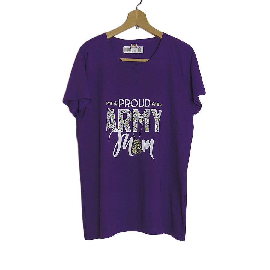 新品 FRUIT OF THE LOOM レディース プリントTシャツ 紫色 ARMY MOM