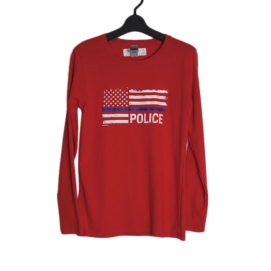 POLICE レディース ロングスリーブ プリントTシャツ 新品 デッドストック 赤 S