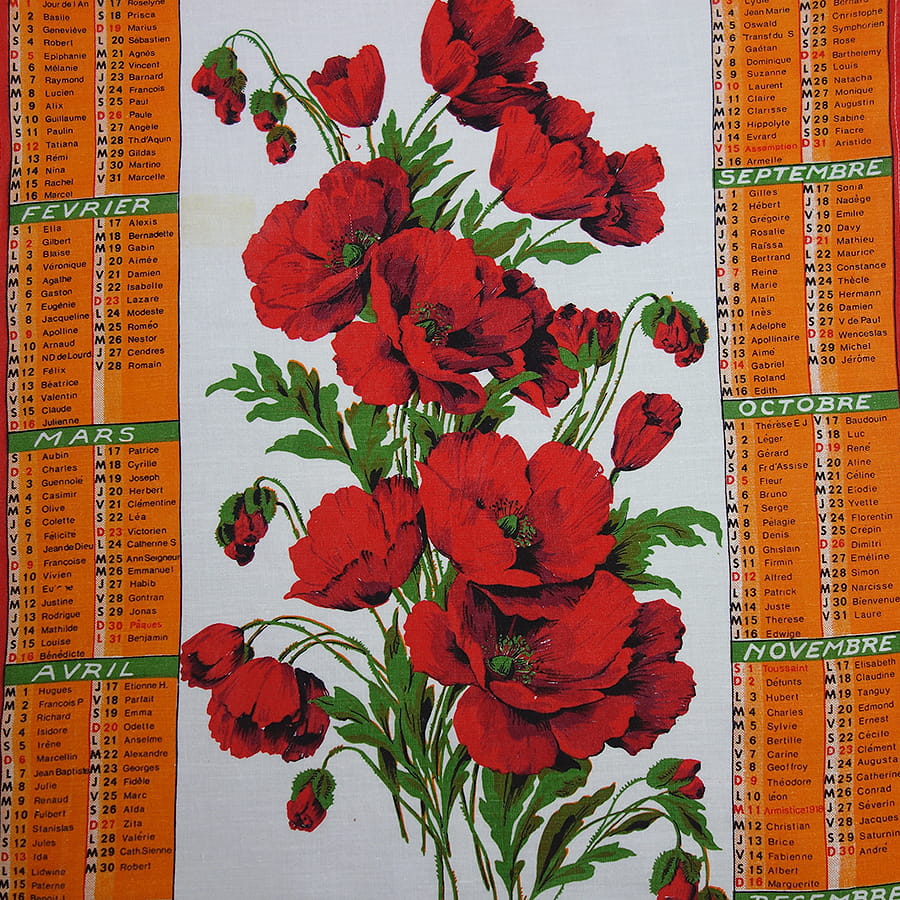 1975年 花 ヴィンテージ ファブリック カレンダー 雑貨 タペストリー