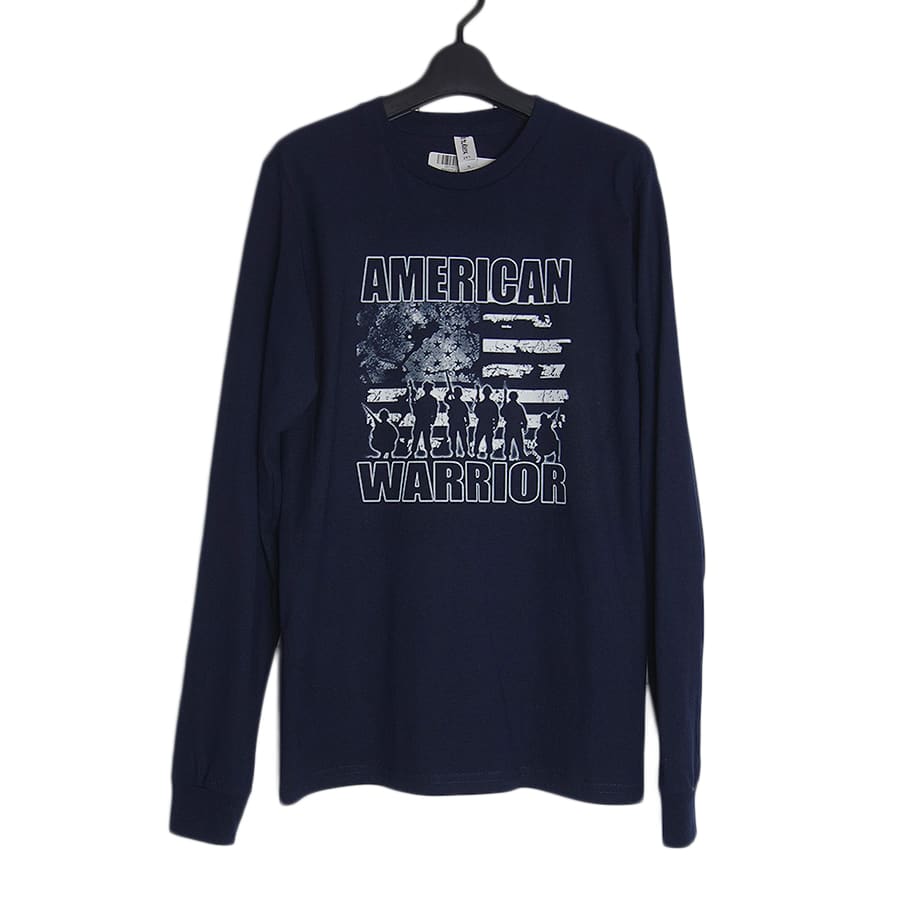 AMERICAN WARRIOR ロングスリーブ プリントTシャツ 新品 デッドストック 紺 S