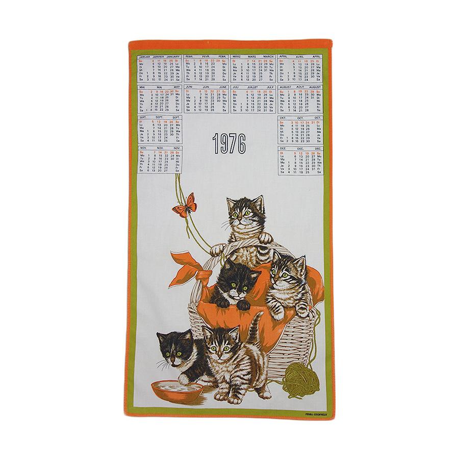1976 猫 ヴィンテージ ファブリック カレンダー 雑貨 タペストリー 布