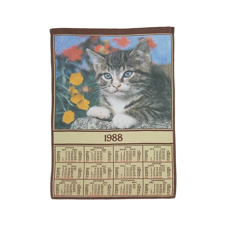 1988年 猫 ヴィンテージ ファブリック カレンダー 雑貨 タペストリー 布