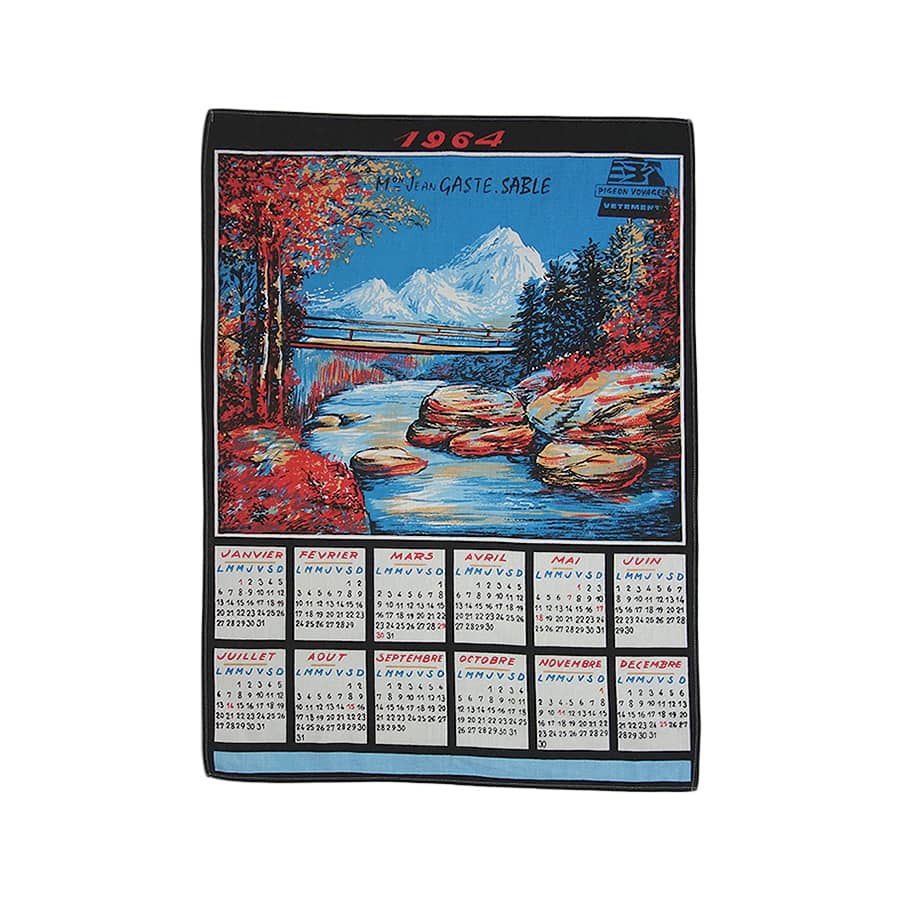 1964年 山 ヴィンテージ ファブリック カレンダー 雑貨 タペストリー 布