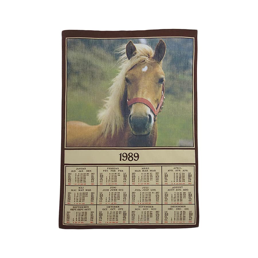 1989年 馬 ヴィンテージ ファブリック カレンダー 雑貨 タペストリー 布