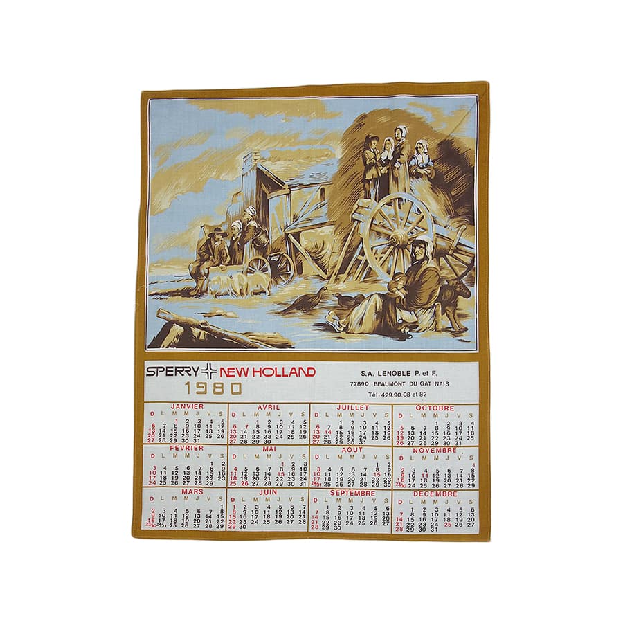 1980年 農夫 農婦 ヴィンテージ ファブリック カレンダー 雑貨 タペストリー 布