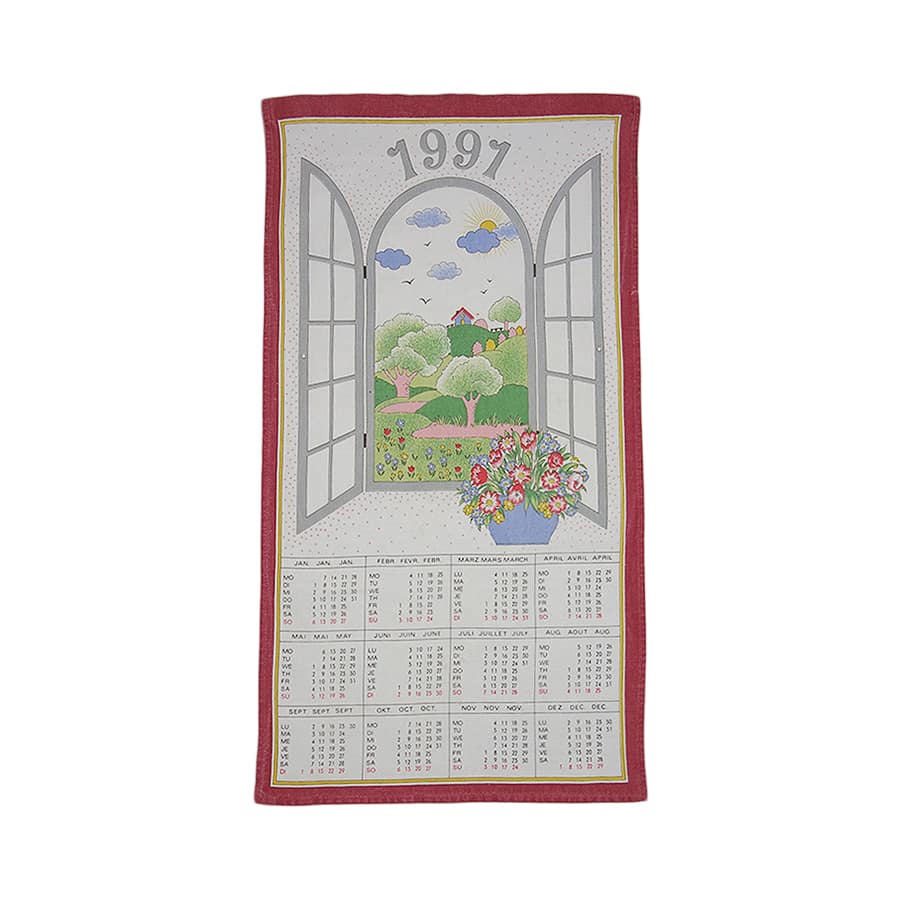 1991年 窓 レトロ ファブリック カレンダー 雑貨 タペストリー 布