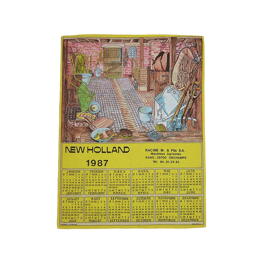 1987年 馬小屋 ヴィンテージ ファブリック カレンダー 雑貨 タペストリー 布 フランス