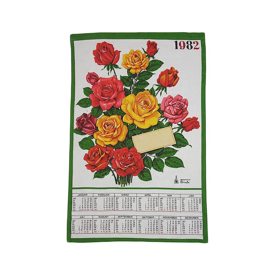 1982年 薔薇 花 ヴィンテージ ファブリック カレンダー 雑貨 タペストリー 布