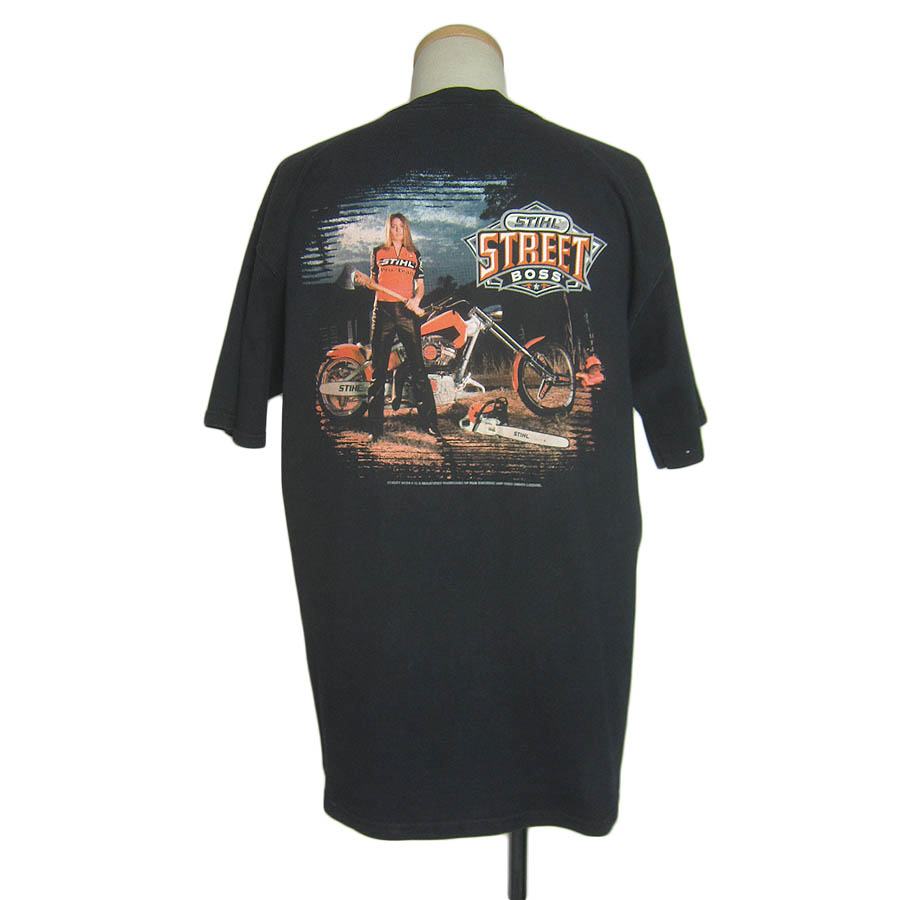 STIHL STREET BOSS プリントTシャツ 黒 バイク チェーンソー 女の人