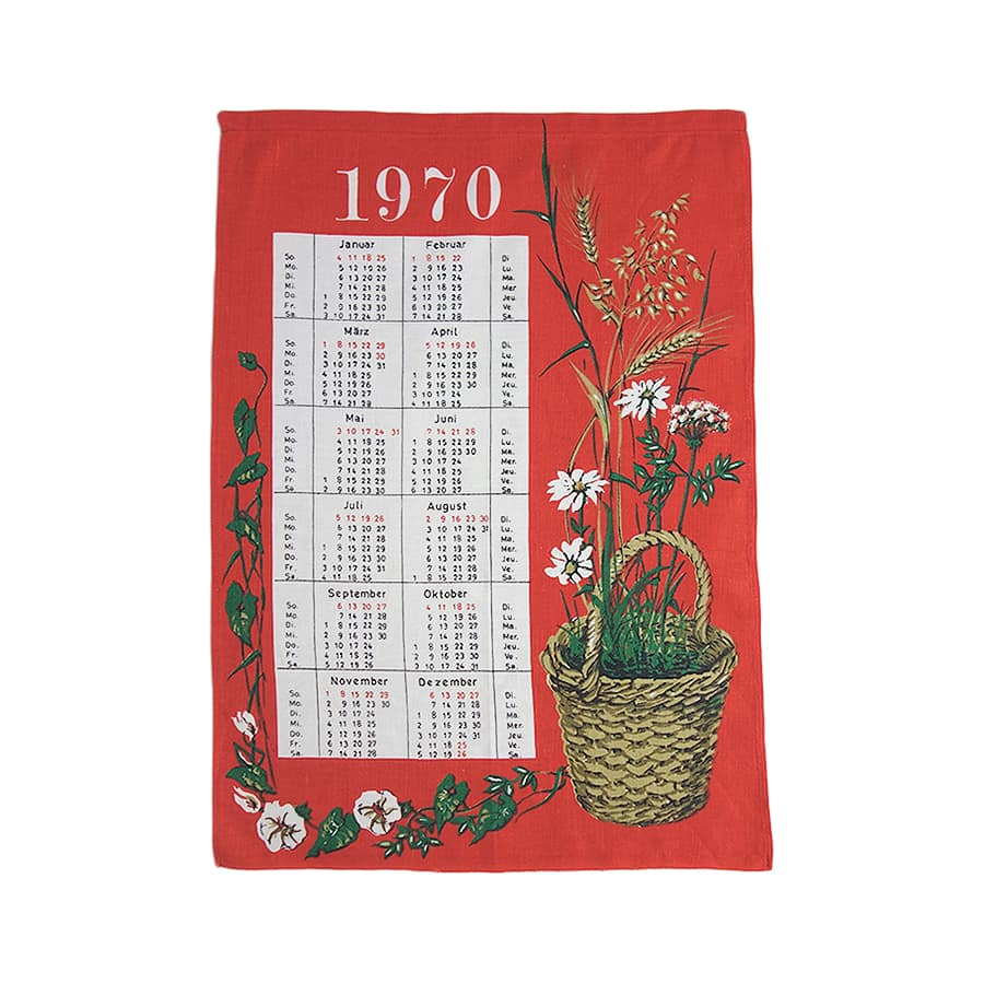1970年 植物 ヴィンテージ リネン ファブリック カレンダー 雑貨 タペストリー 布