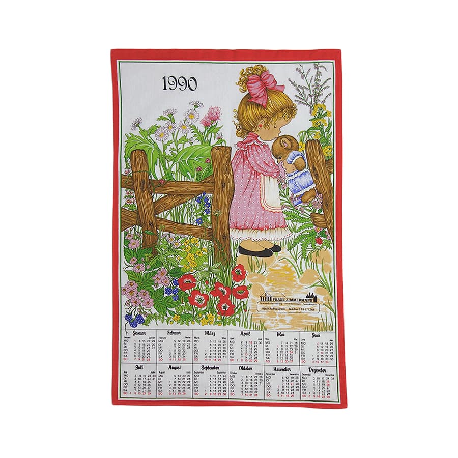 1990年 女の子 ヴィンテージ ファブリック カレンダー 雑貨 タペストリー 布