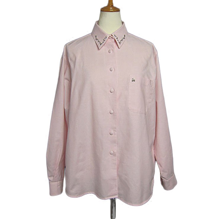 刺繍入り クラシカル カントリーシャツ HAZAN  ピンク色