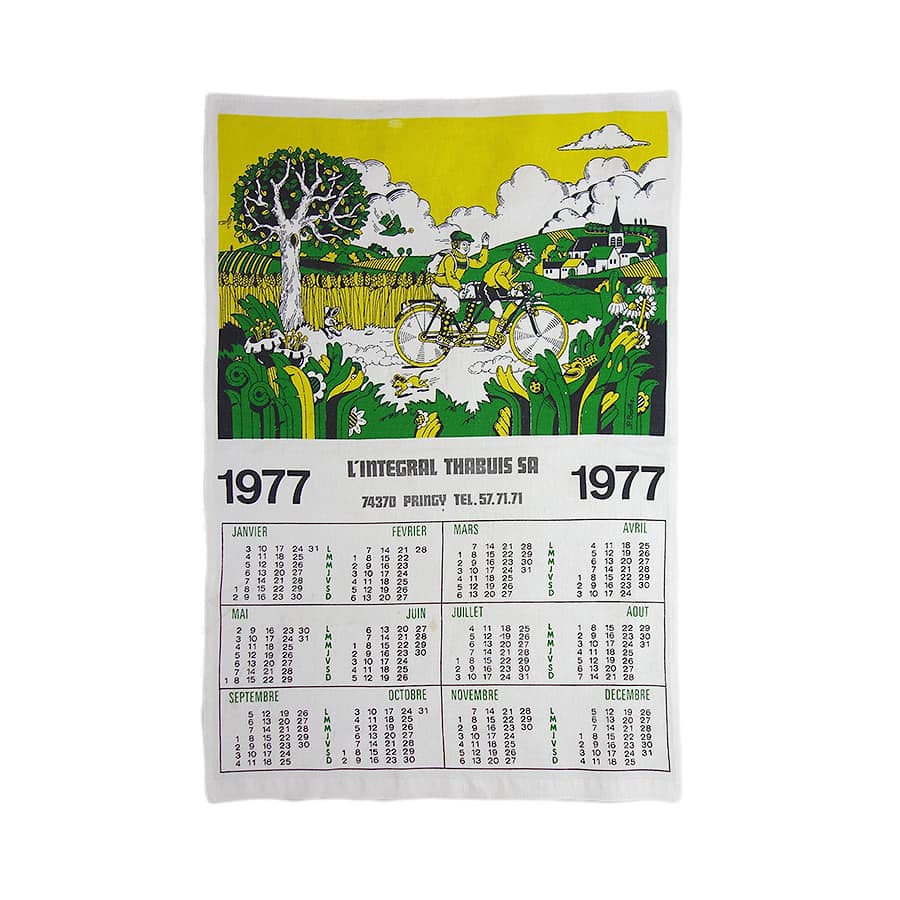 1977年 サイクリング ヴィンテージ ファブリック カレンダー 雑貨 タペストリー 布